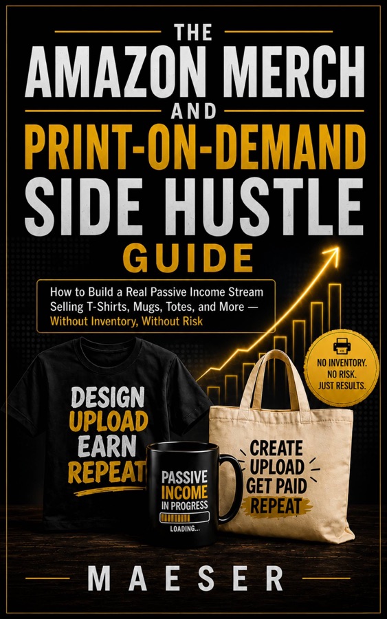 The Amazon Merch & Print-on-Demand Side Hustle Guide by Maeser, book cover